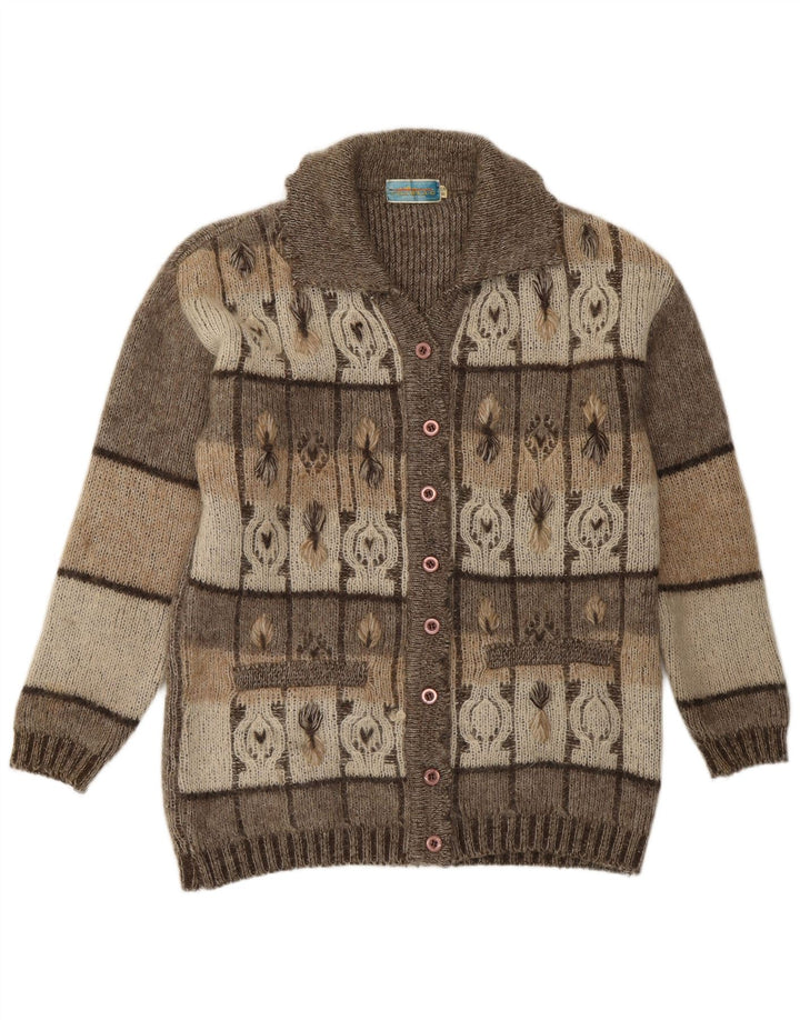 Vintage mujer Cardigan suéter IT 54 3XL gris geométrico