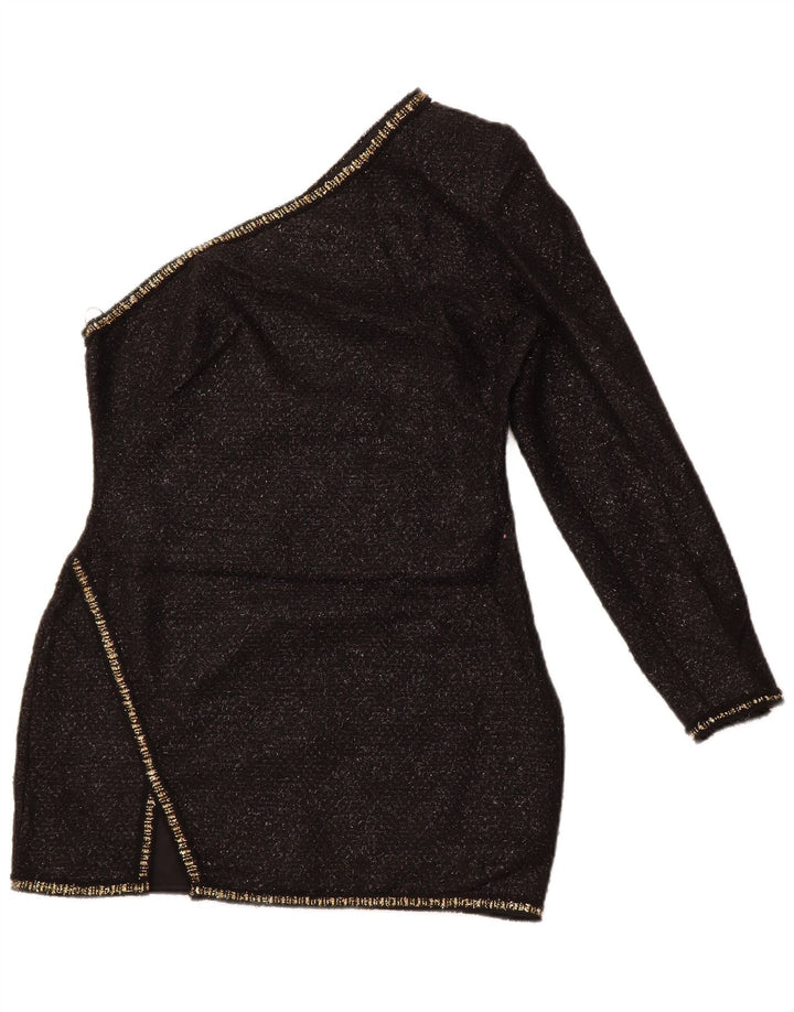 ZARA Top tipo túnica con un hombro para mujer UK 40 Grande Acrílico moteado negro