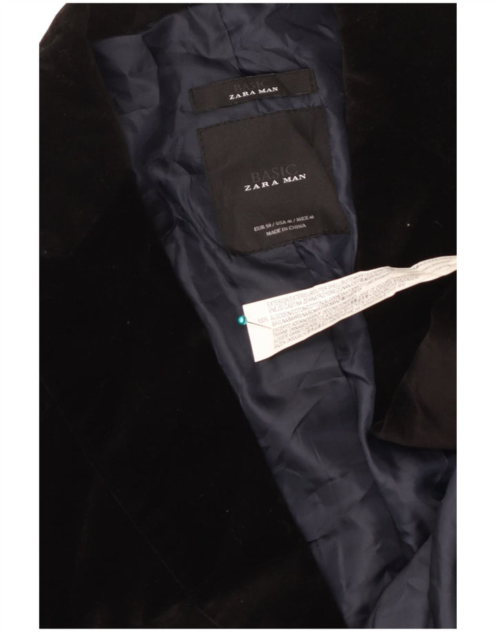 Zara Chaqueta tipo blazer de terciopelo con 2 botones para hombre EU 40 Mediana Algodón negro