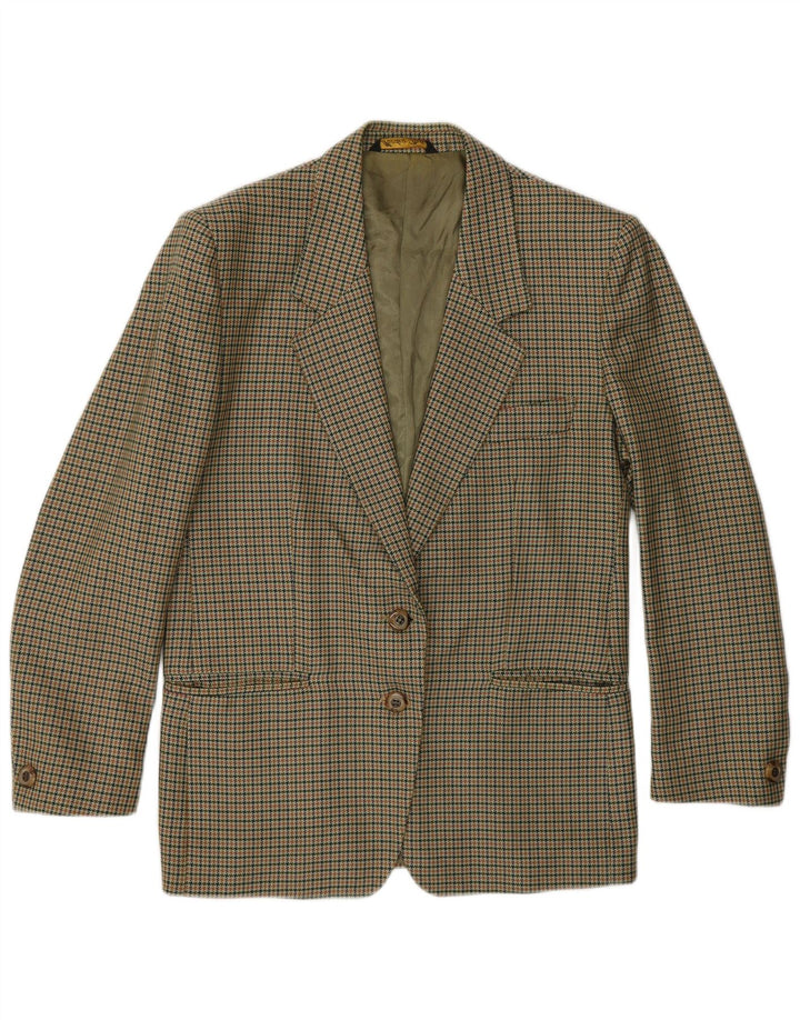Vintage mujer 2 botones Blazer chaqueta Reino Unido 14 mediano caqui pata de gallo