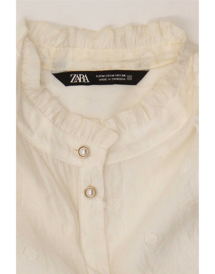 Zara Blusa camisera transparente con manga 3/4 para mujer UK 40 Medium White