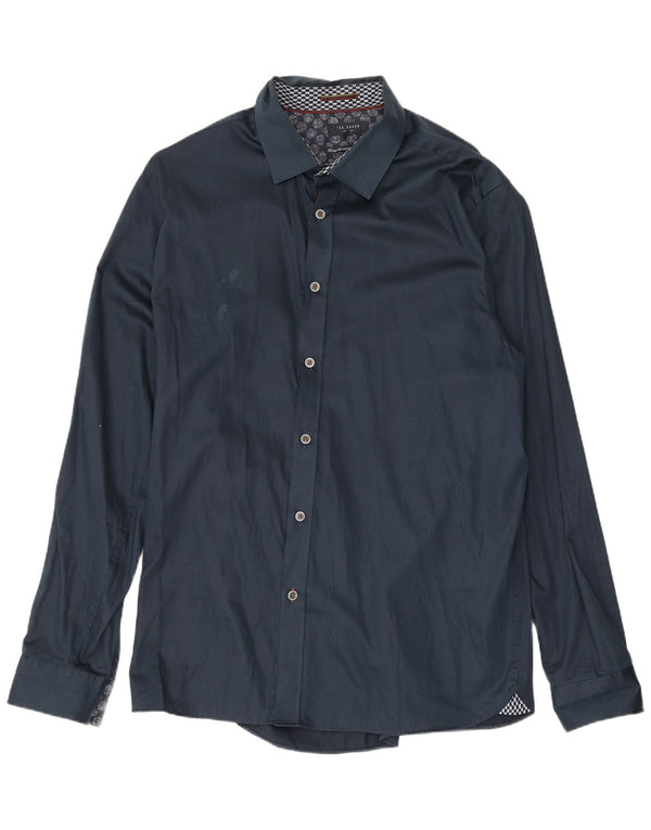 Ted Baker Camisa para hombre Talla 6 2XL Algodón azul marino