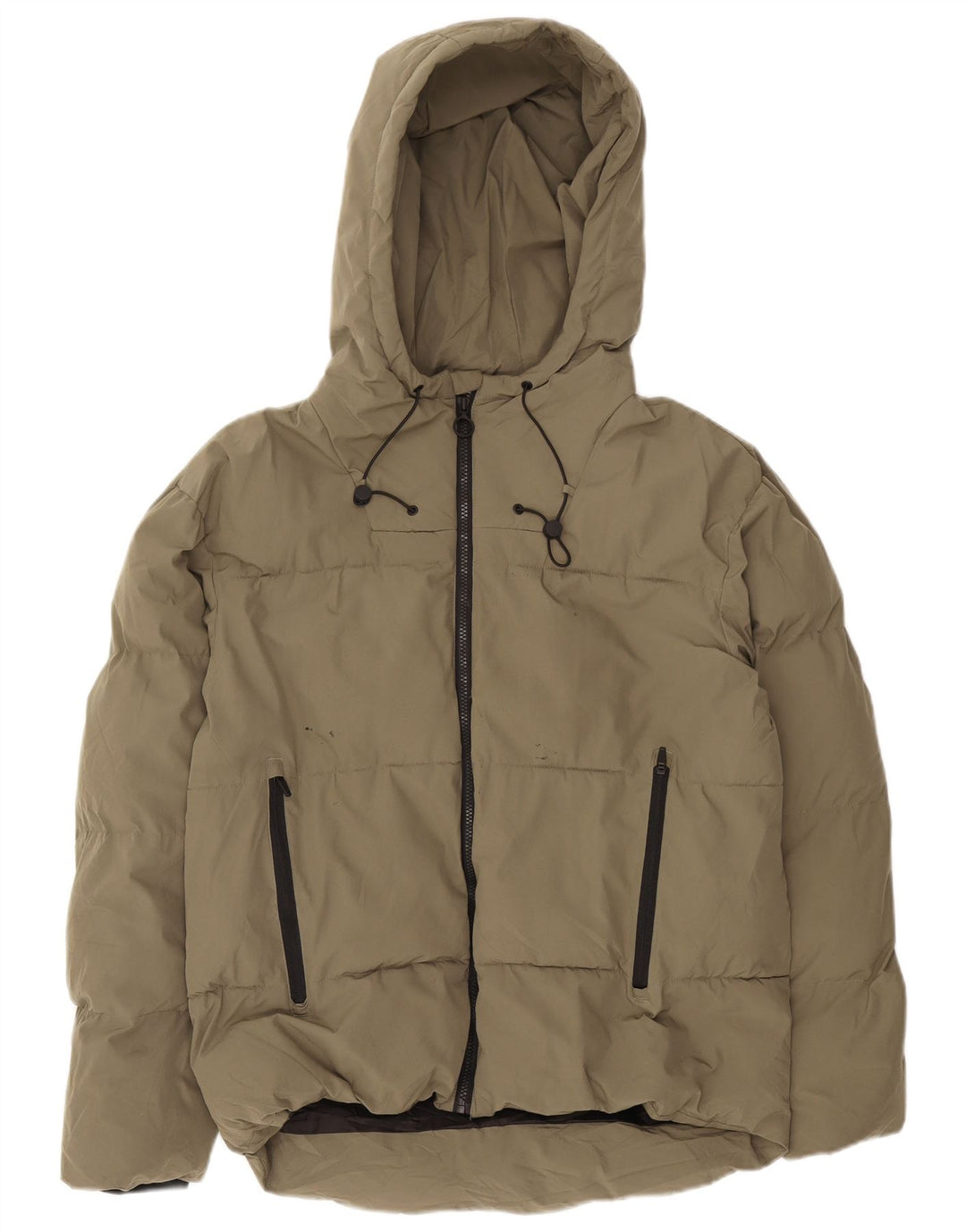 Zara Hombre Chaqueta Acolchada Con Capucha UK 38 Medium Caqui Poliéster