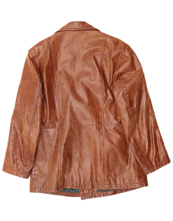 VINTAGE Abrigo de cuero para hombre Reino Unido 38 Cuero marrón medio