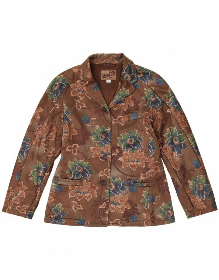 Vintage mujer 4 botones Blazer chaqueta Reino Unido 14 marrón medio floral