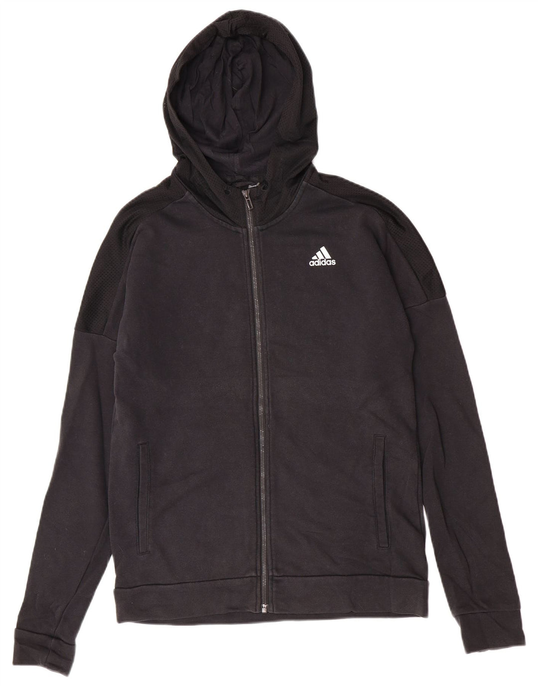 Adidas - Sudadera con capucha y cremallera para hombre, algodón negro mediano