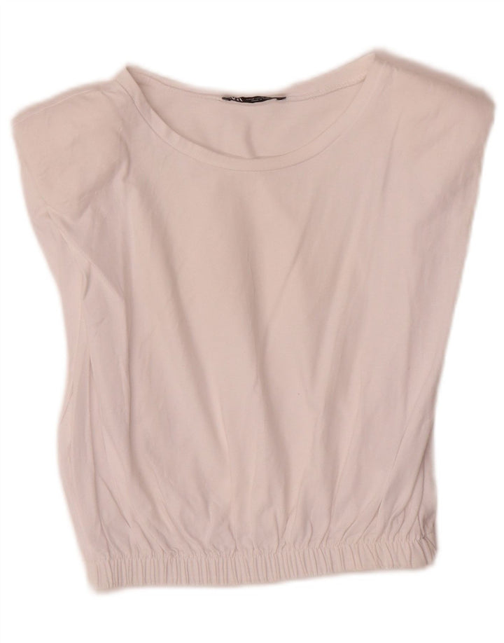 Zara Mujer Crop Blusa Top Reino Unido 42 Medio Algodón Blanco