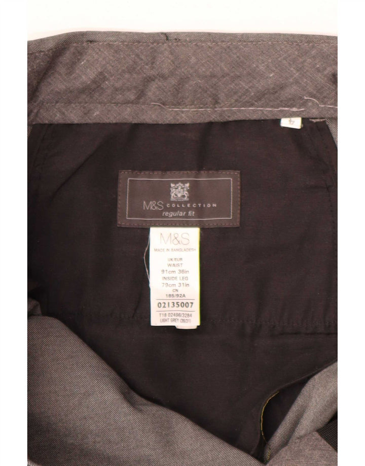 Marks & Spencer Pantalón de traje con pinzas para hombre W36 L31 Poliéster gris