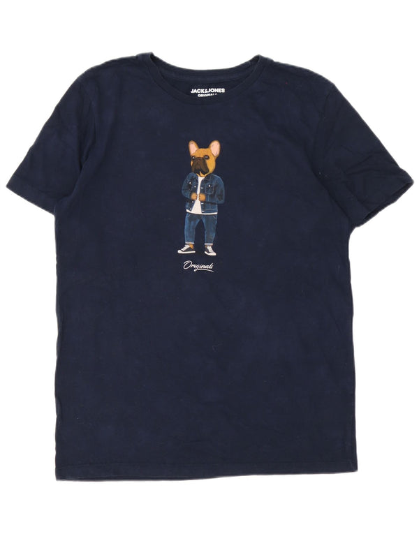 Jack & Jones Hombre Slim Fit Graphic Camiseta Top Grande Azul Marino Algodón
