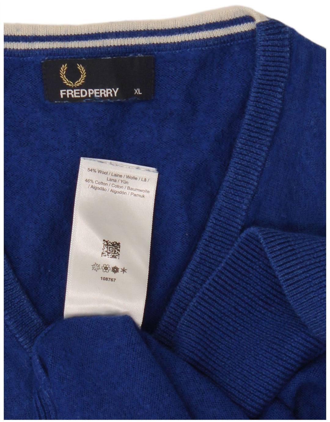 Fred Perry Jersey Con Cuello En V Para Hombre XL Lana Azul