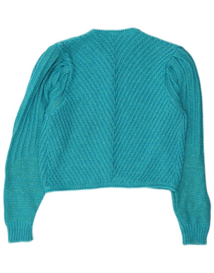 Vintage mujer crop cardigan suéter Reino Unido 14 azul medio
