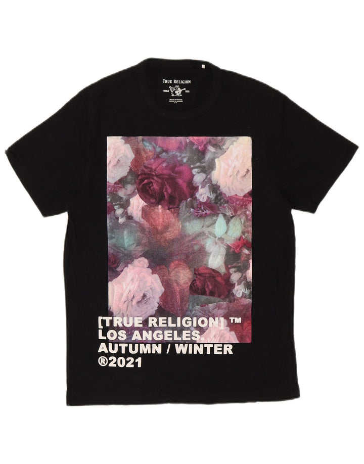 TRUE RELIGION Camiseta gráfica para hombre Top pequeño de algodón floral negro