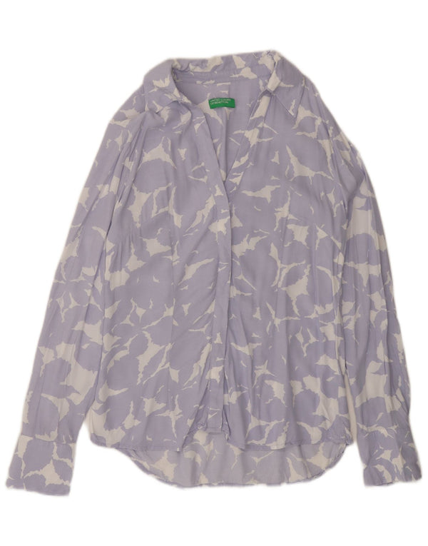 BENETTON Camisa de Mujer UK 44 Viscosa Floral Púrpura Mediana