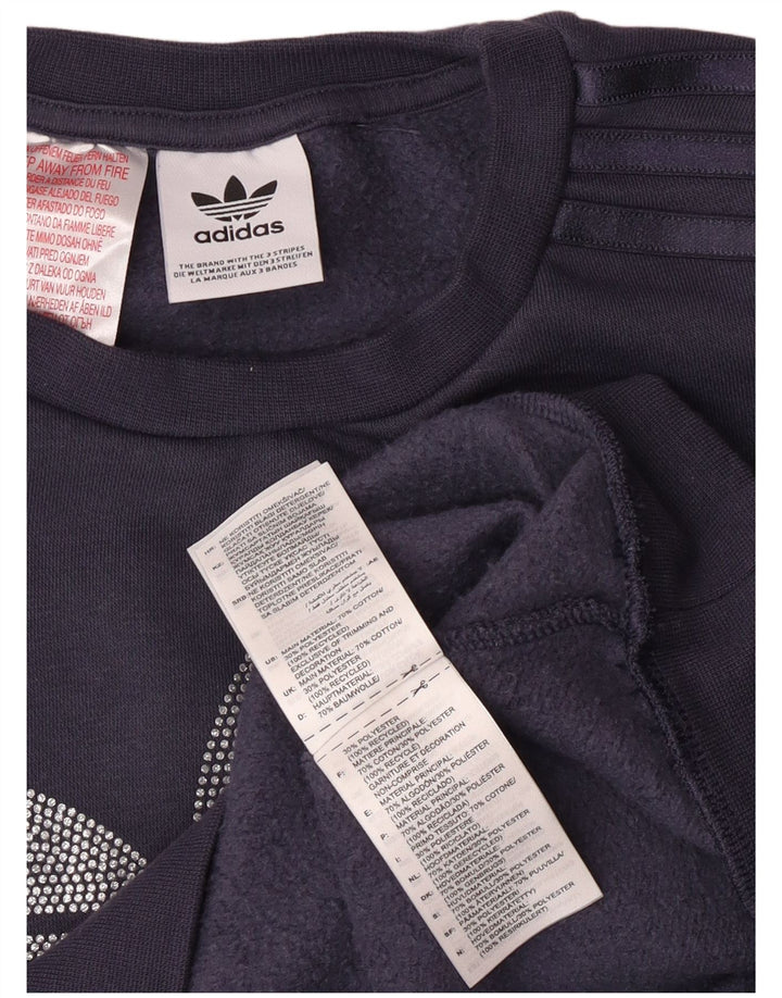 ADIDAS Sudadera gráfica para mujer Jumper UK 12 Medium Azul marino Algodón