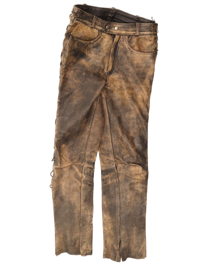 Pantalones de cuero rectos vintage para hombre W30 L30 Caqui