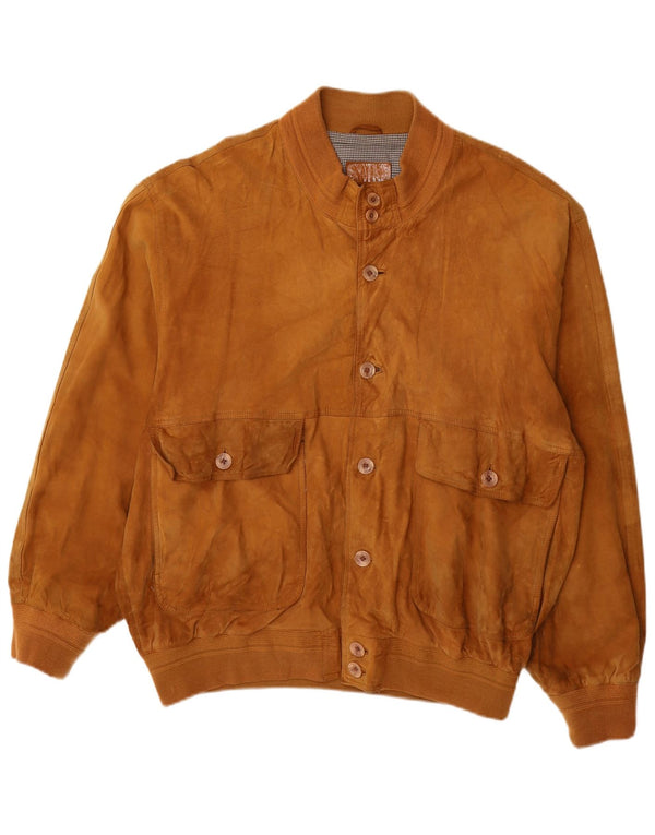 Vintage hombres ante bomber chaqueta Reino Unido 42 XL cuero marrón