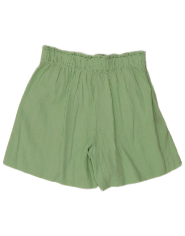 Marks & Spencer Pantalones cortos casuales de cintura alta para mujer UK 10 Small W28 Green Flax