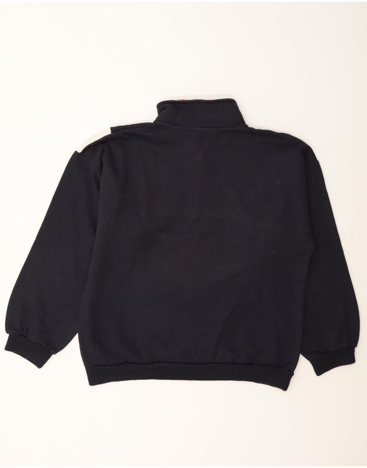Vintage hombres sudadera gráfica jumper medio azul marino colorblock