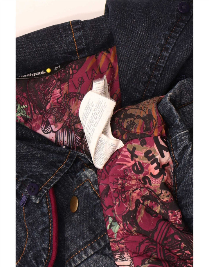 Desigual Mujer Abrigo De Mezclilla Gráfico De Gran Tamaño EU 36 Pequeño Azul Marino Floral