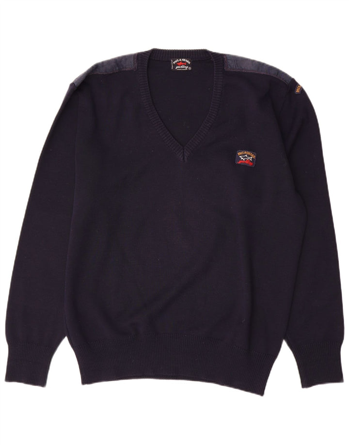 Paul & Shark Jersey con cuello en V para hombre, talla grande, azul marino