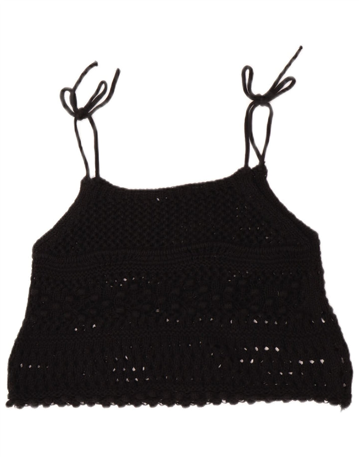 Zara Top corto de croché sin mangas para mujer UK 42 Medium Black