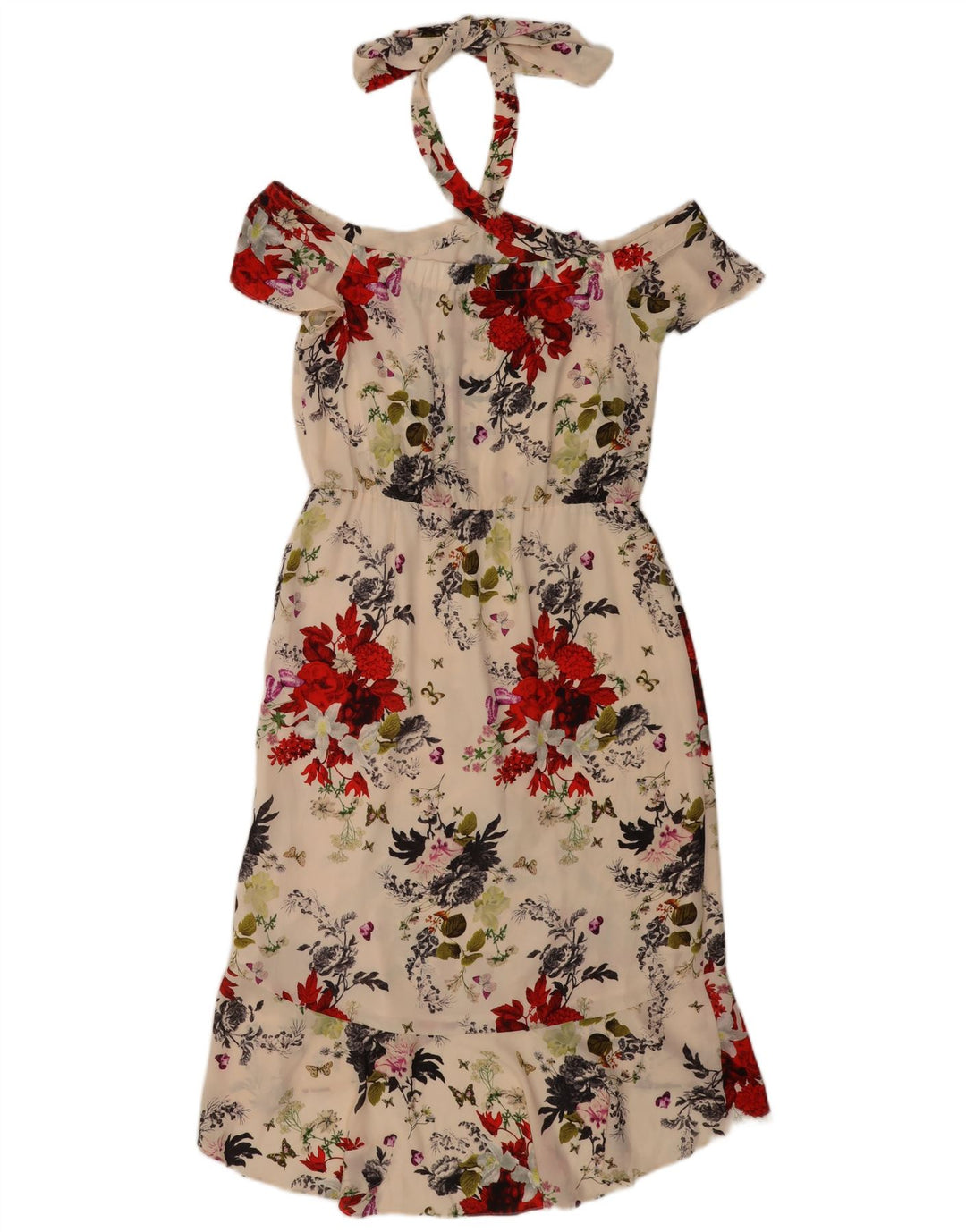 Oasis Vestido Halter para Mujer UK 40 Mediano Blanco Roto Poliéster Floral