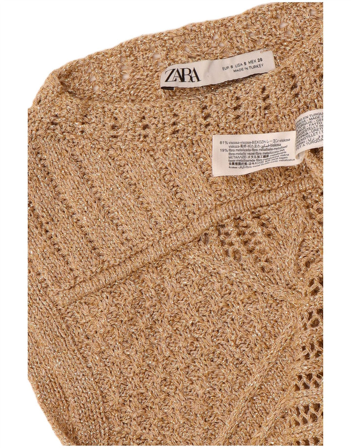 ZARA Mujer Crop Vest Tank Top UK 8 Small Gold Viscosa