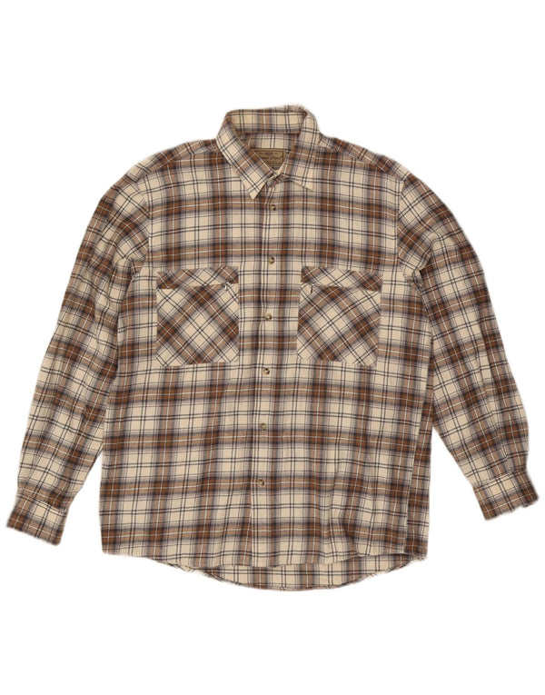 Camisa de franela para hombre de European Project, algodón a cuadros beige grande