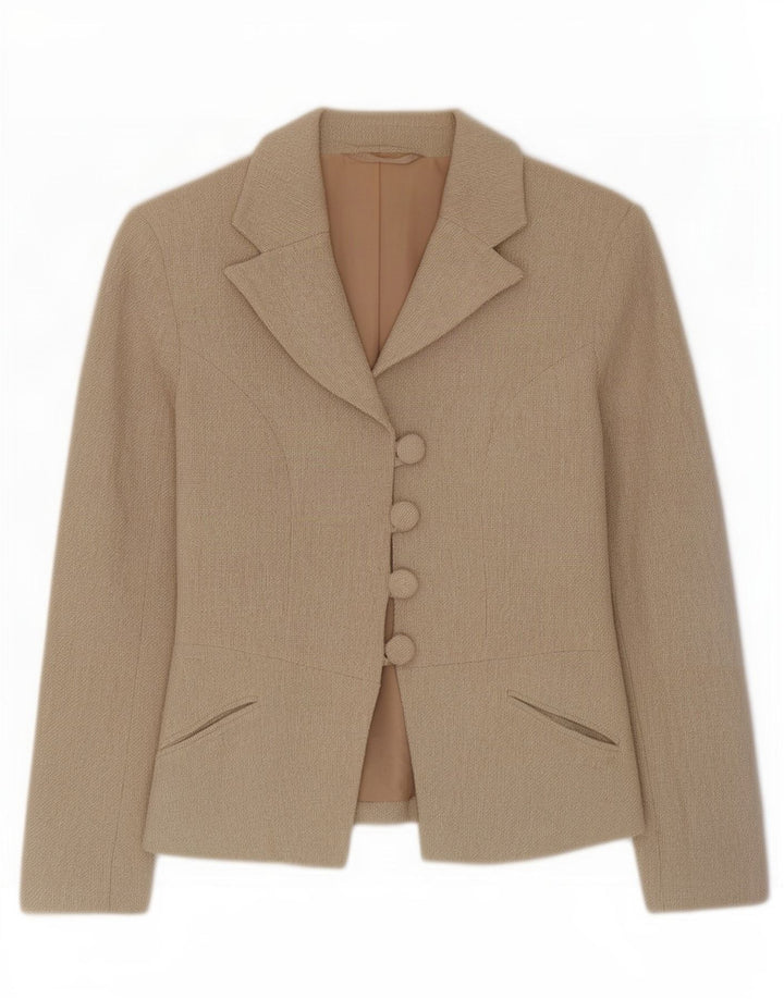 Vintage mujer 4 botones Blazer chaqueta Reino Unido 10 pequeño beige