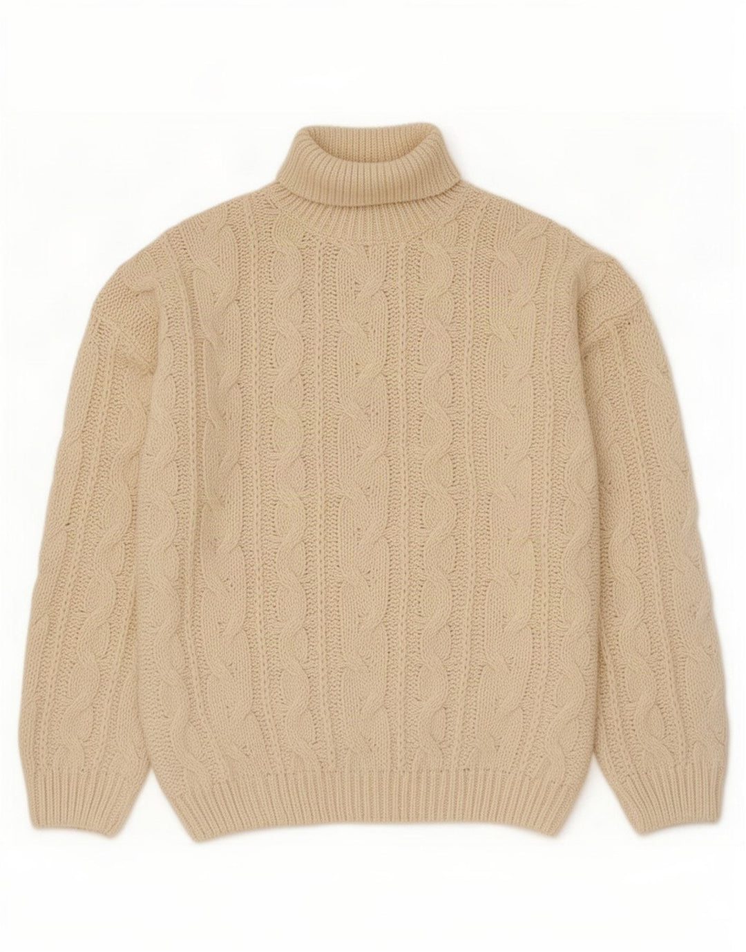 Vintage hombres rollo cuello jersey suéter XL off blanco poliacrílico