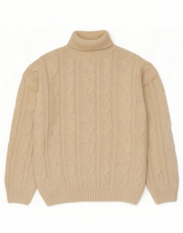 Vintage hombres rollo cuello jersey suéter XL off blanco poliacrílico