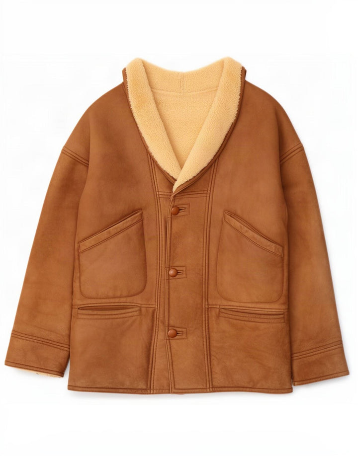 Vintage hombres shearling chaqueta Reino Unido 40 marrón grande