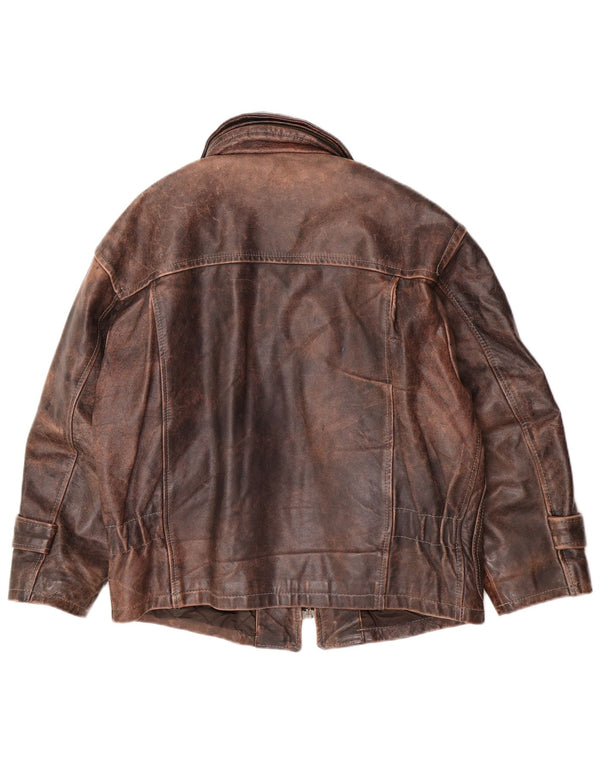 Vintage mujer chaqueta de cuero Reino Unido 18 XL cuero marrón