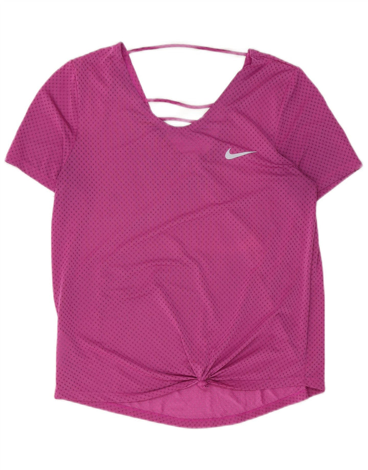 NIKE Camiseta Dri Fit para Mujer UK 14 Poliéster con Manchas Rosa Mediana