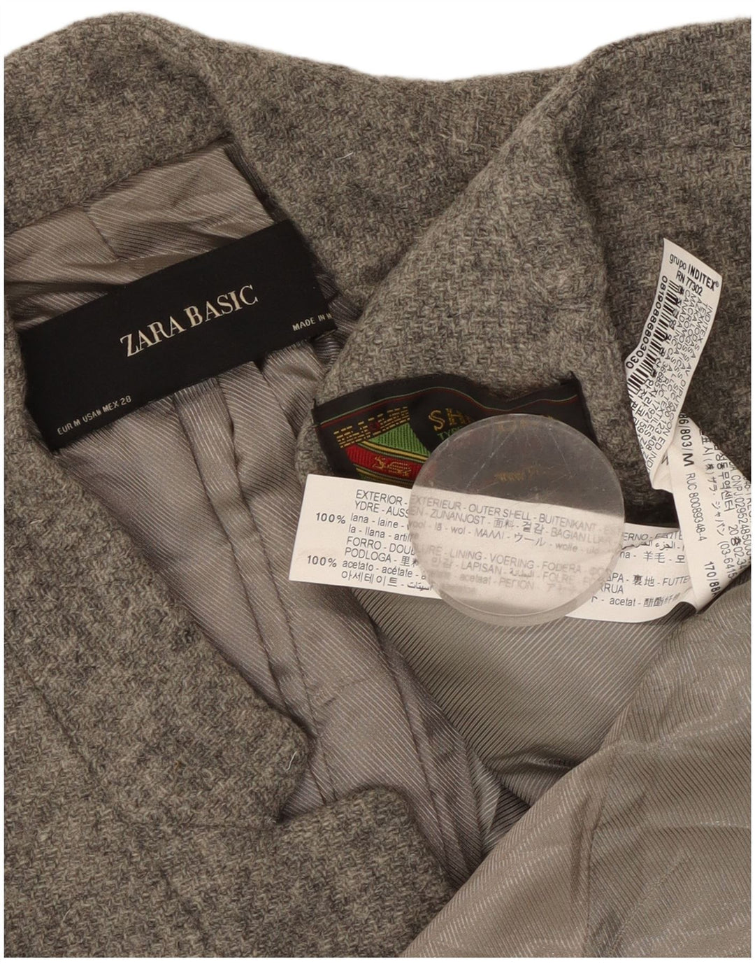 Zara Mujer Chaqueta Blazer Larga UK 40 Lana Gris Medio