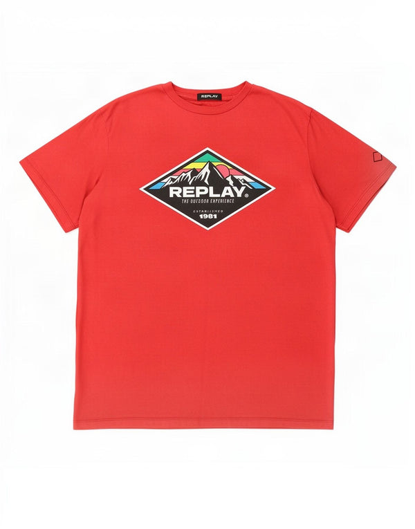 Replay Camiseta gráfica para hombre Top 2XL Algodón rojo