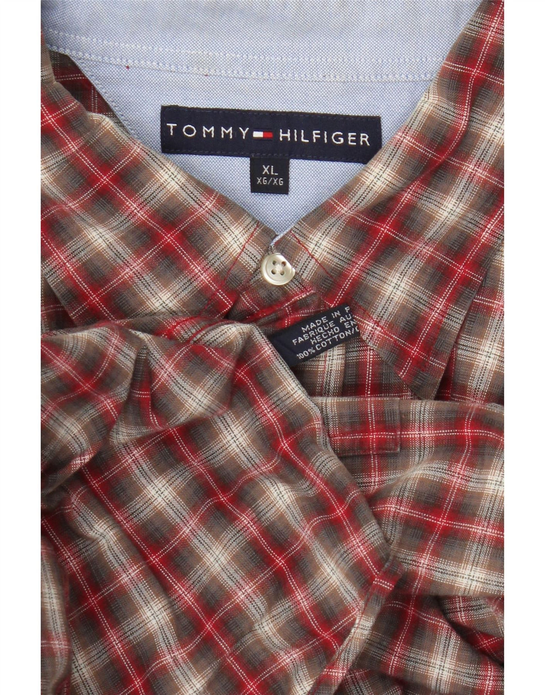 Camisa Tommy Hilfiger Hombre XL Algodón Cuadros Rojos