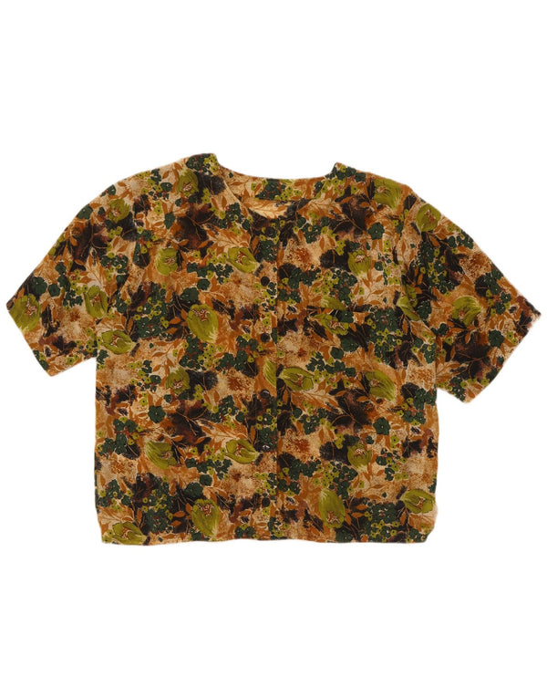 Vintage mujer camisa de manga corta blusa Reino Unido 14 grande multicolor floral