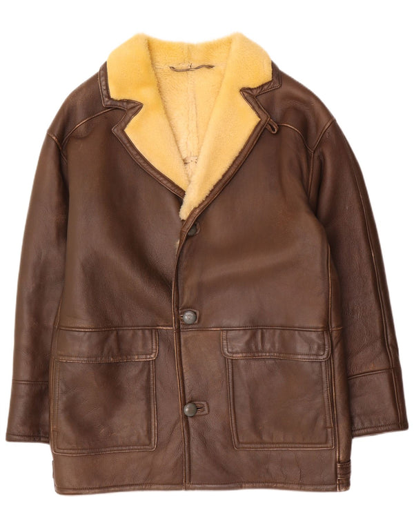 Vintage hombres shearling abrigo Reino Unido 40 marrón grande