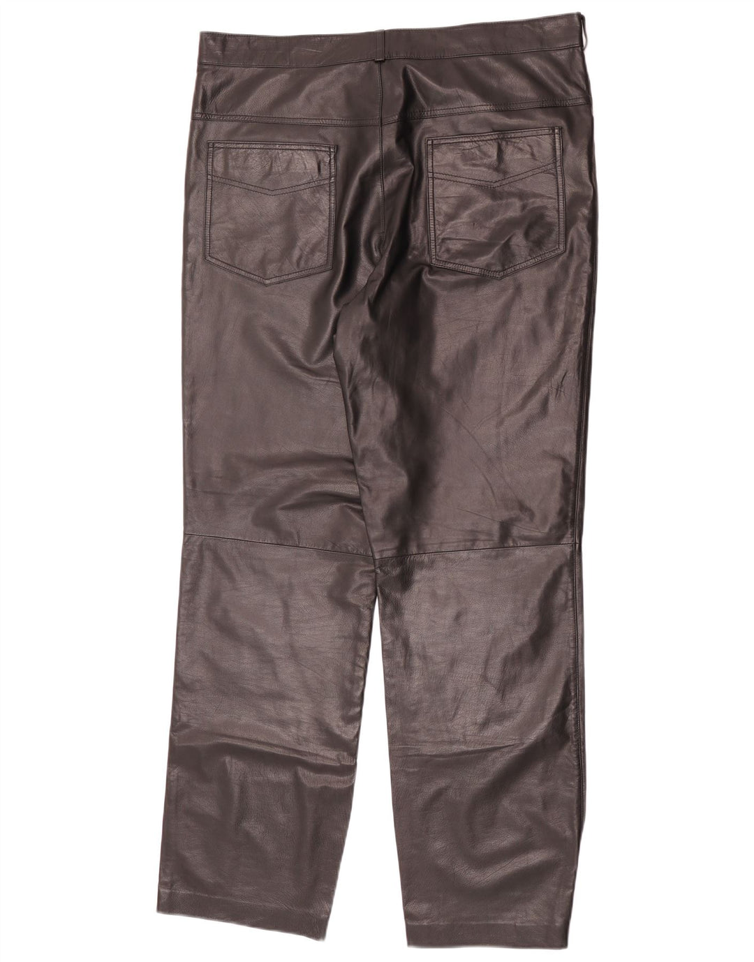 Pantalones de cuero rectos vintage para mujer W36 L32 Negro