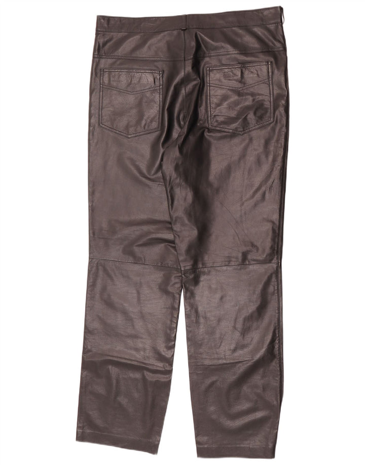 Pantalones de cuero rectos vintage para mujer W36 L32 Negro