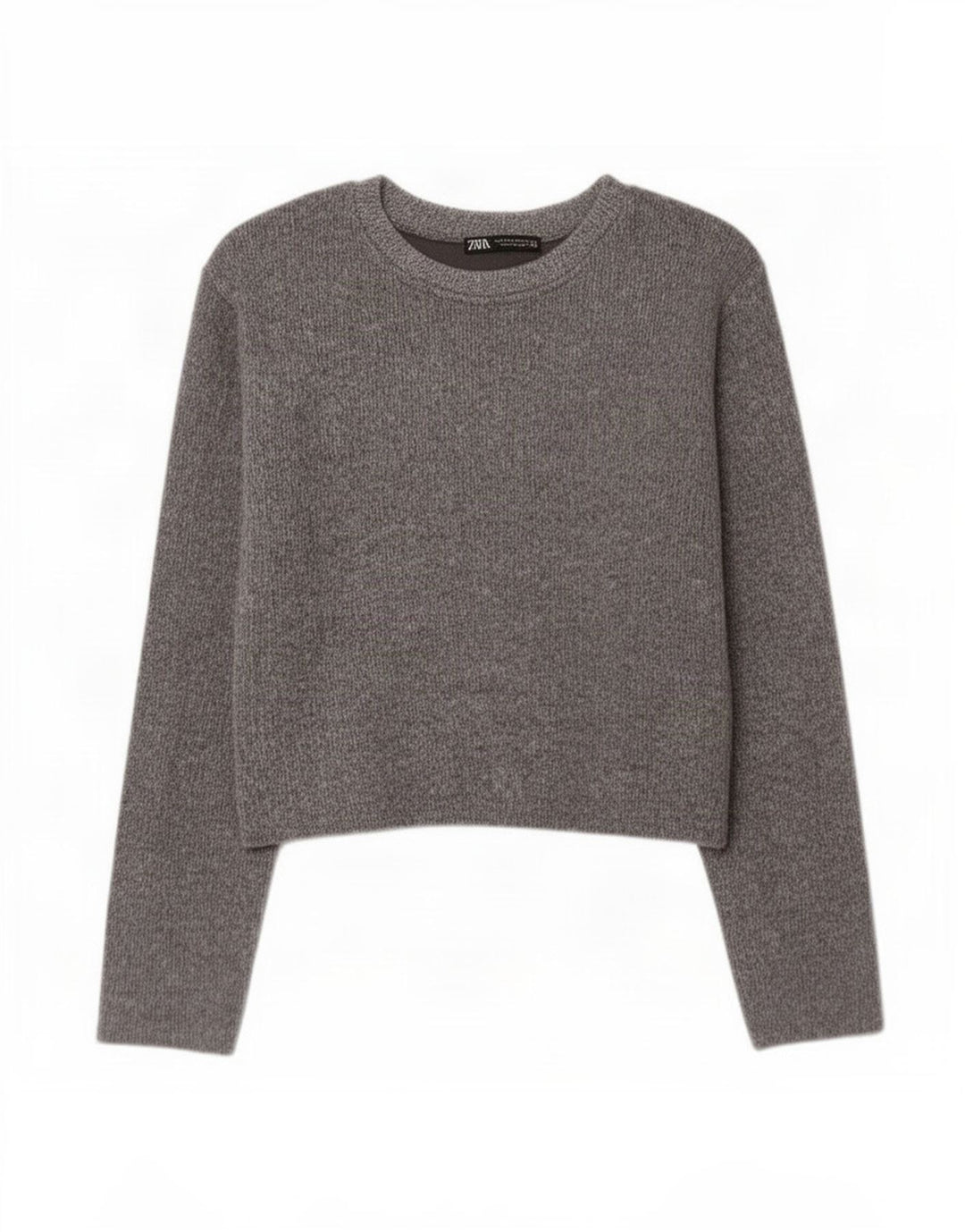 Zara Mujer Crop Top Manga Larga UK 10 Small Gris Poliéster