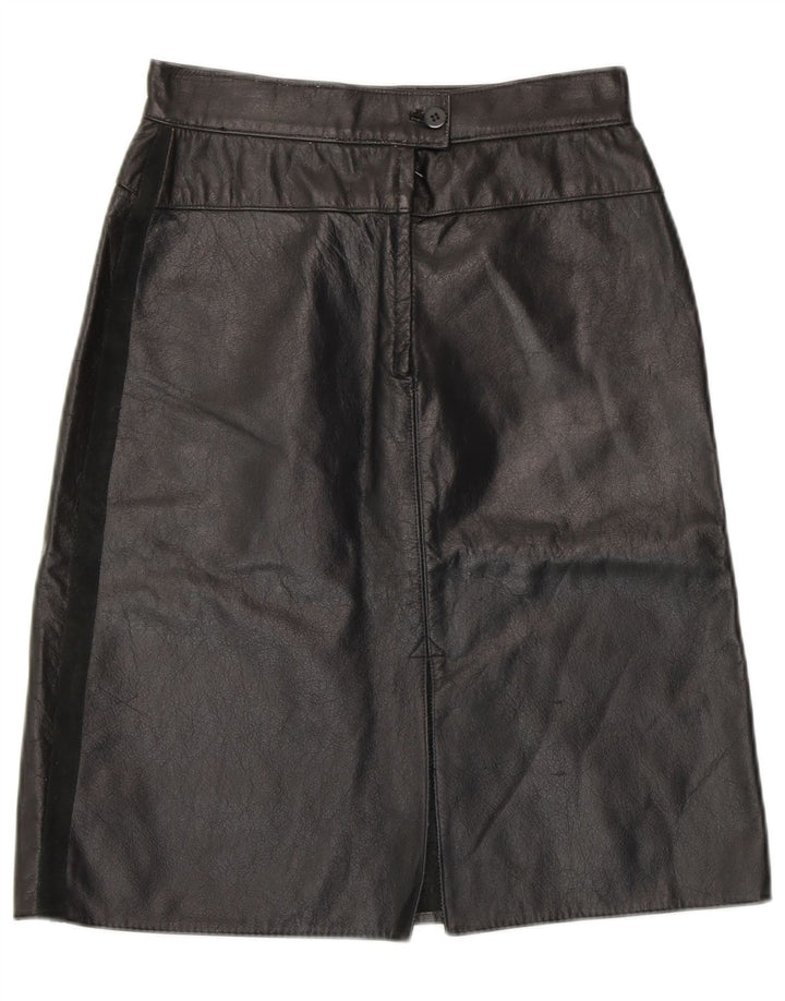 VINTAGE Falda de cuero para mujer W26 Pequeño Negro