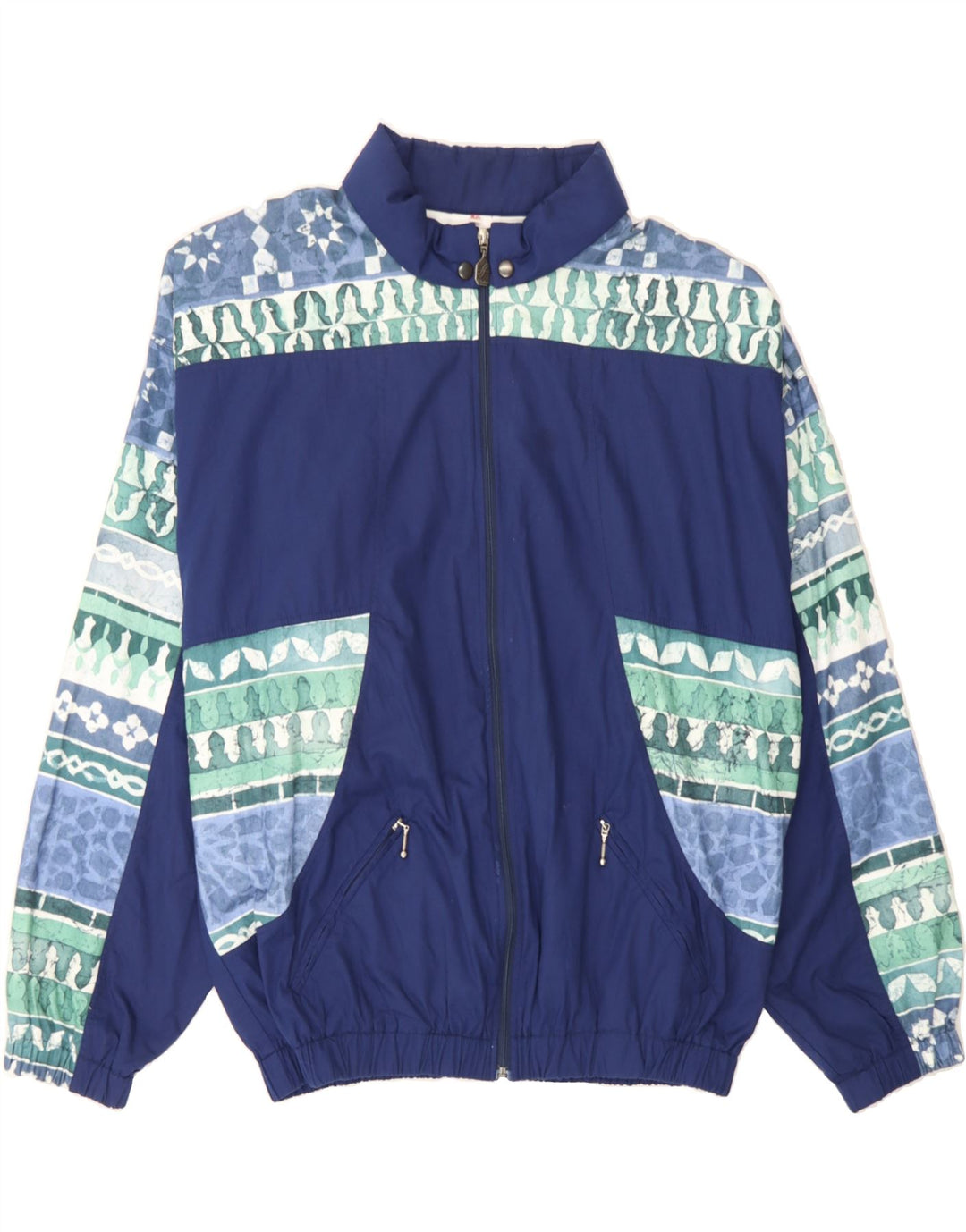 FISCHER Mens Abstract Pattern Tracksuit Top Jacket IT 50 Medium Blue Vintage Fischer and Second-Hand Fischer from Messina Hembry 