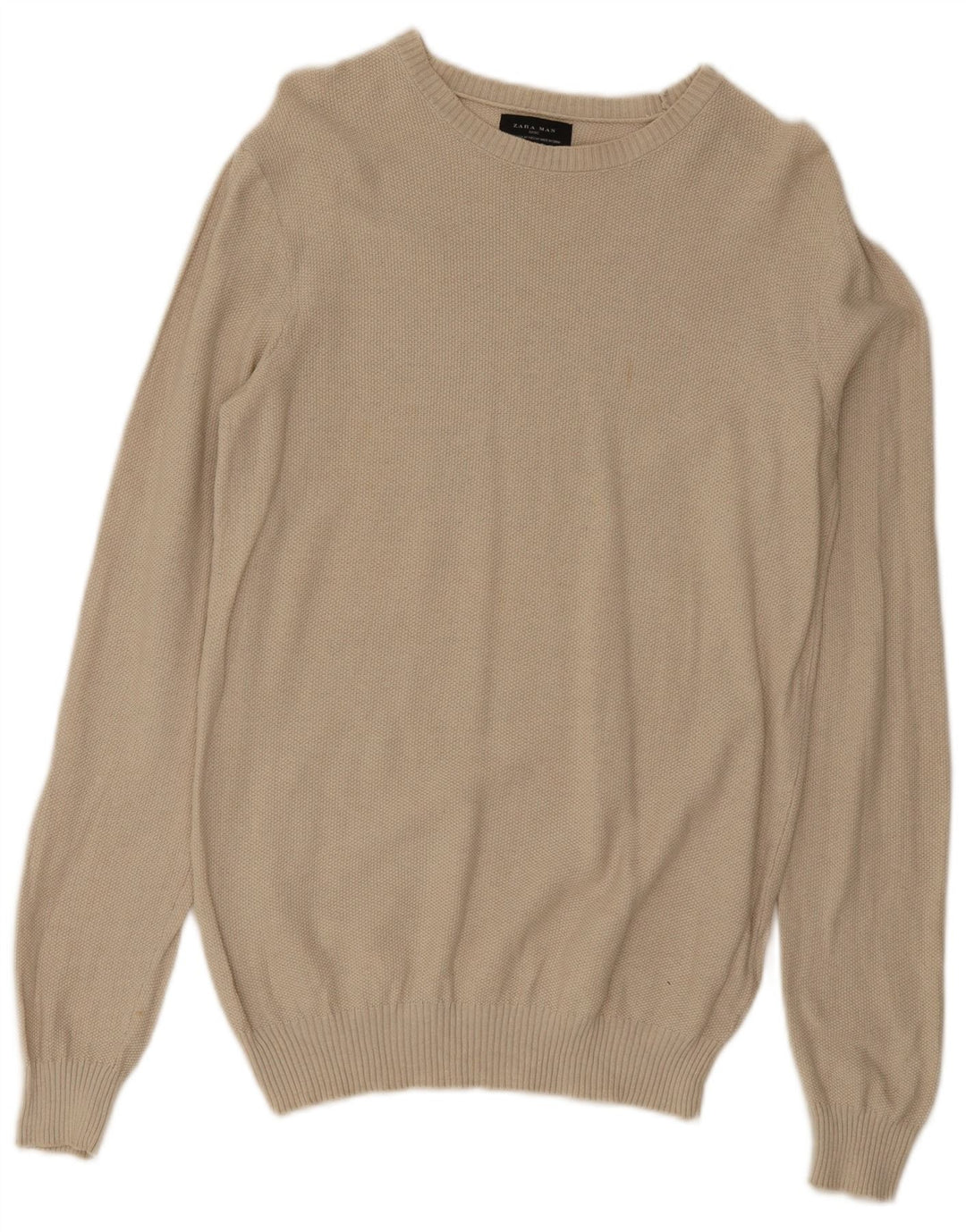 Zara Hombre Jersey Cuello Redondo Jersey Algodón Beige Medio