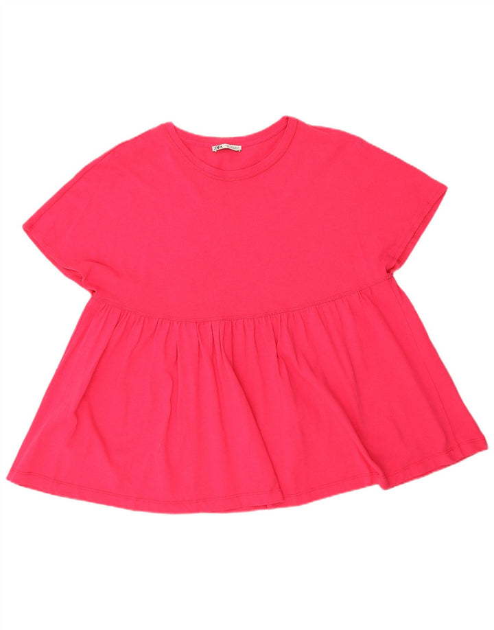 Zara Mujer Camiseta Extragrande Top UK 44 Algodón Rosa Medio