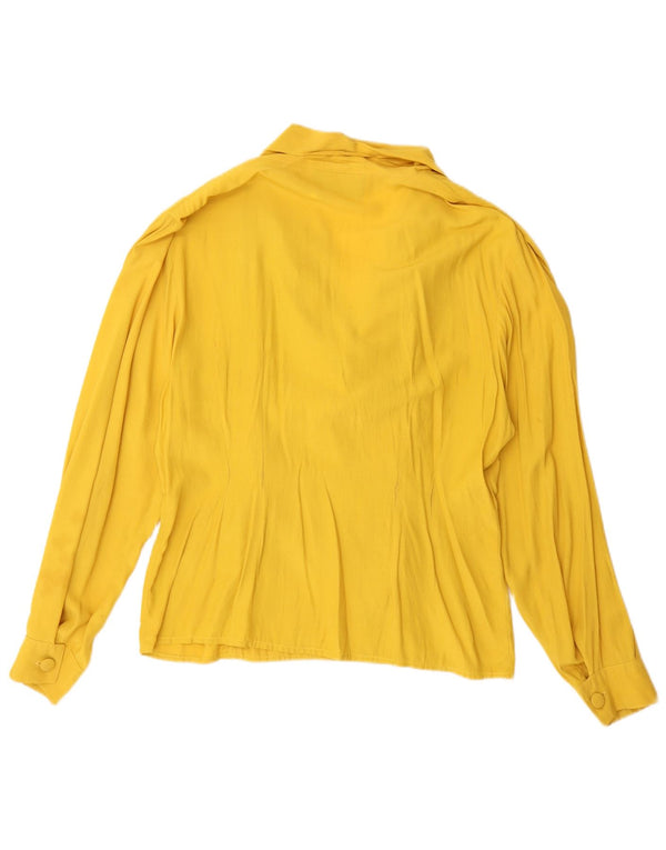 Vintage mujer camisa blusa Reino Unido 14 Viscosa amarilla mediana