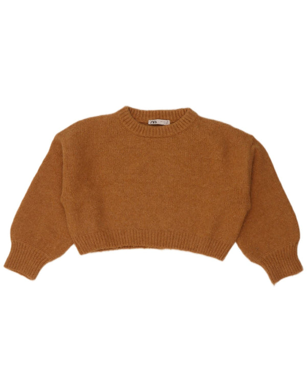 Zara Mujer Crop Crew Neck Jumper Sweater UK 46 Grande Nylon Marrón