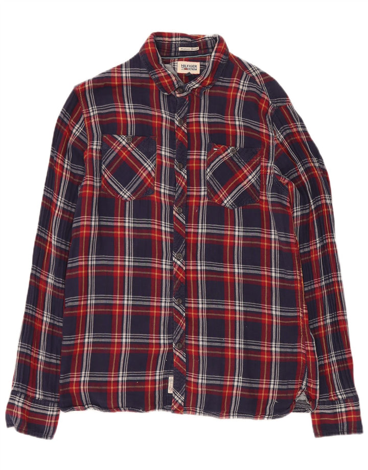 TOMMY HILFIGER Camisa de franela para hombre Algodón a cuadros azul marino grande