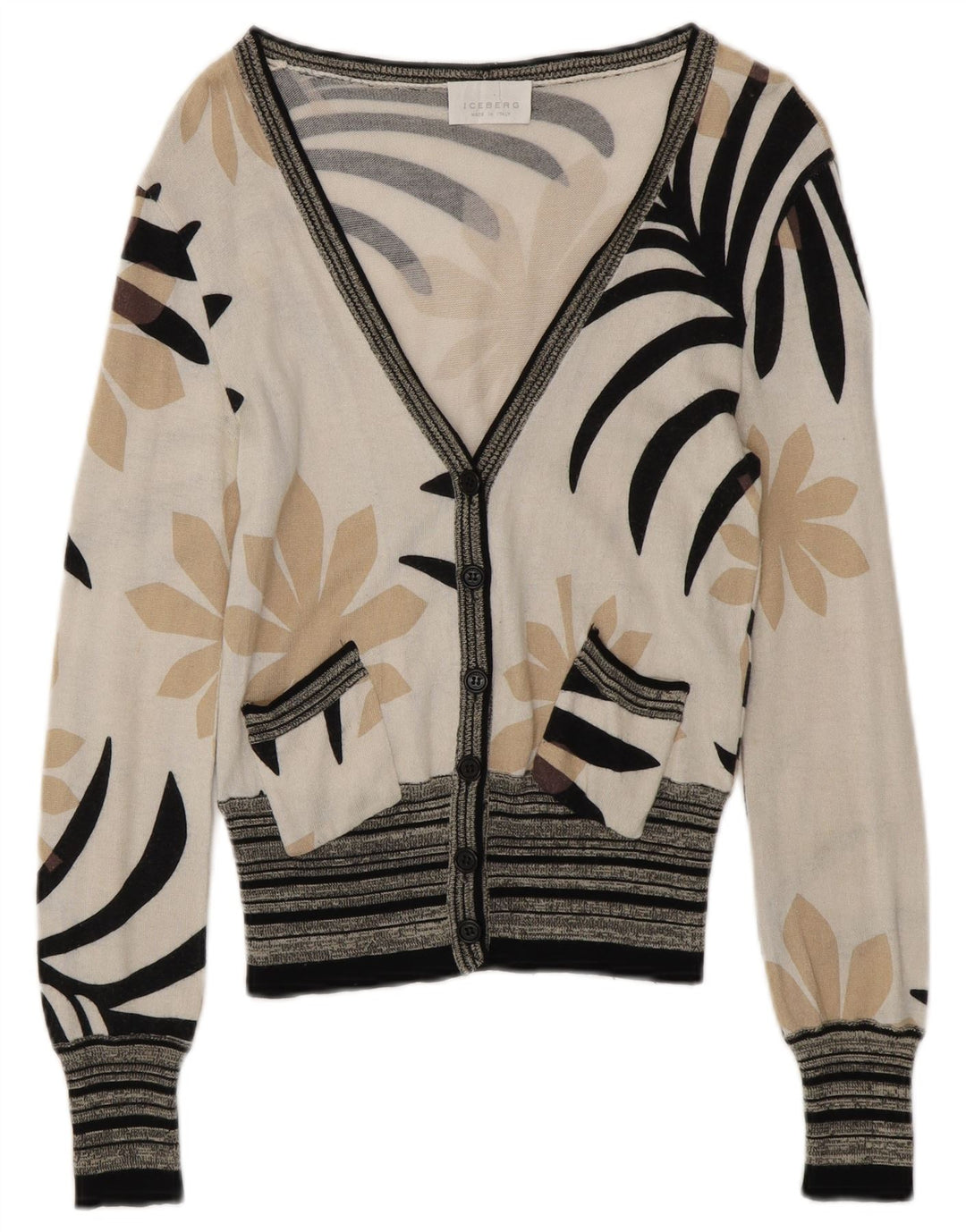 ICEBERG Suéter tipo cárdigan para mujer UK 6 XS Algodón floral blanco roto